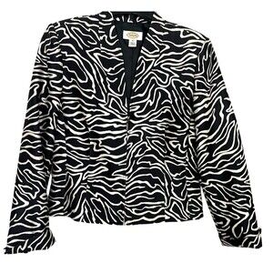 Talbots Zebra Animal Print Silk Wool Blazer Zip Front Lined Jacket Mob Wife 6